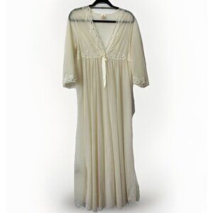 Vintage Lov'Lee Negligee Womens L Yellow Sheer Chiffon 60s 70s Dressing Robe MCM
